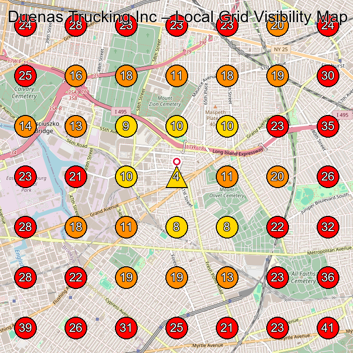 Duenas Trucking Inc GeoGrid visibility map for Servicio De Mensajerã­A in Flushing